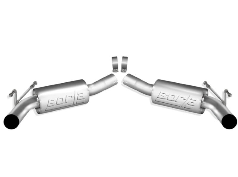 Borla 2010 Camaro 6.2L ATAK catback exhaust system installed at the rear, designed for factory ground effects, without tips.