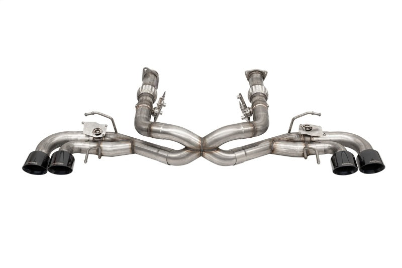 CORSA Performance Corsa 2020-2025 Corvette C8 catback exhaust with 3-inch valved system and 4.5-inch black quad tips, fits factory NPP exhaust