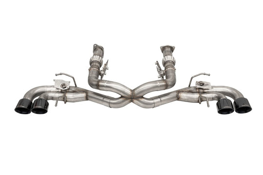 CORSA Performance Corsa 2020-2025 Corvette C8 catback exhaust with 3-inch valved system and 4.5-inch black quad tips, fits factory NPP exhaust