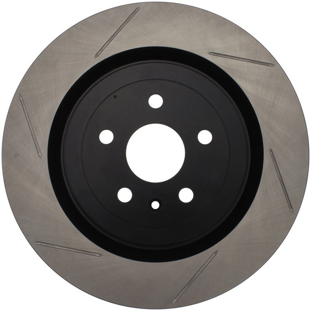 StopTech Power Slot Camaro SS rear right slotted brake rotor for 8-cylinder models, high-performance vehicle brake component