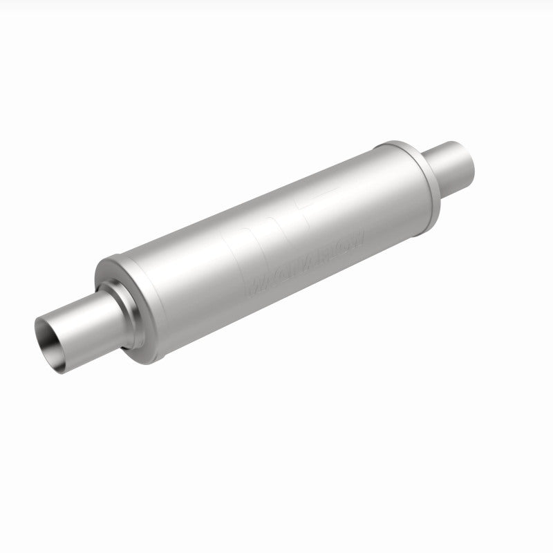 MagnaFlow Mag SS muffler with 14x4x4 inch dimensions and dual inlet/outlet, designed for automotive exhaust systems.