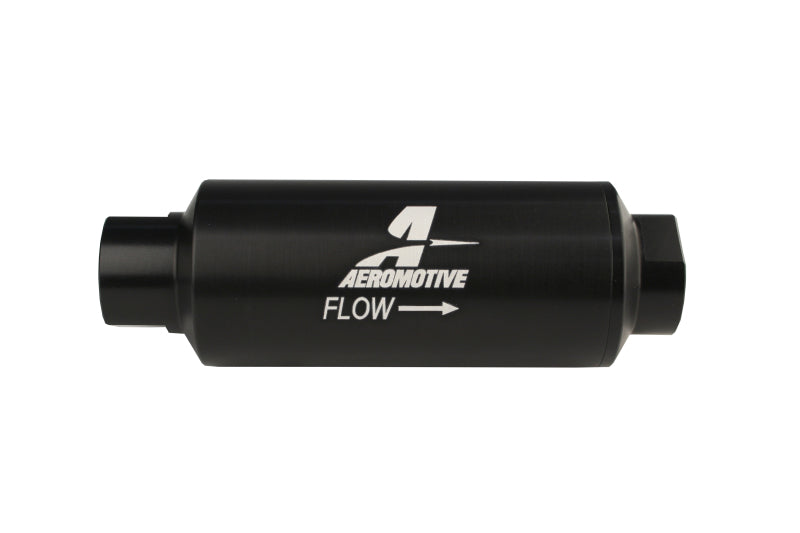 Aeromotive Marine AN-12 fuel filter with 100 micron stainless steel element, designed for marine fuel filtration systems.