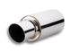 Vibrant TPV Turbo Round Muffler with 17-inch length, 4-inch round tip, angle cut, 3-inch inlet diameter, black finish.