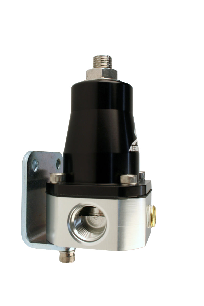 Aeromotive adjustable fuel pressure regulator with dual -6 inlets and single -6 return for EFI bypass systems, shown with fittings.