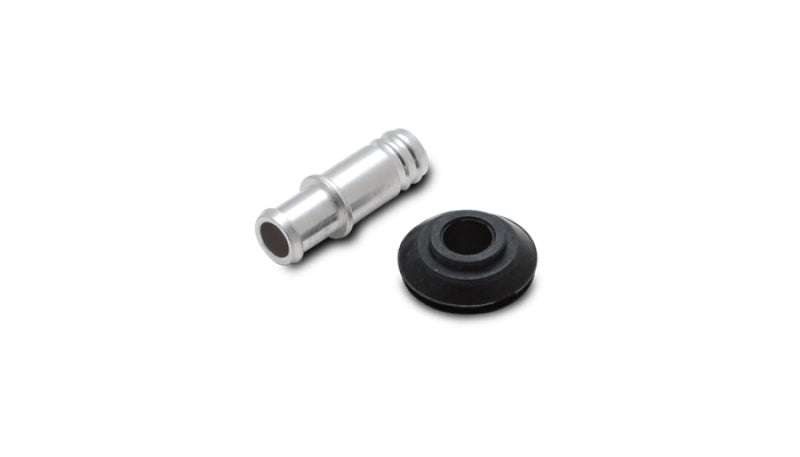 Vibrant 10mm aluminum vacuum hose fitting with rubber grommet, used for automotive and industrial hose connections.