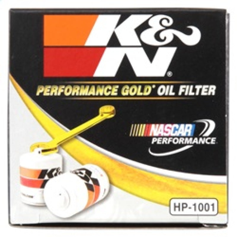 K&N Performance Gold Oil Filter for Chevy, Pontiac, GMC, Buick vehicles, featuring high-capacity filtration and durable construction.