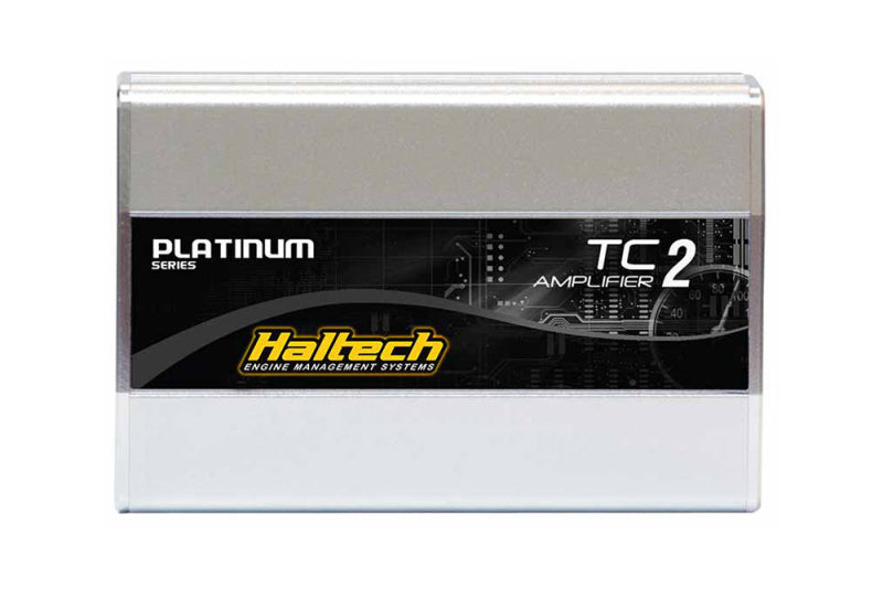 Haltech TCA2 Dual Channel Thermocouple Amplifier Box for programmer accessories, showing the device's front view with connectors