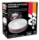 K&N 14-inch red custom air cleaner assembly with 5.125-inch ID, 14-inch OD, and drop base for direct fit air filters.