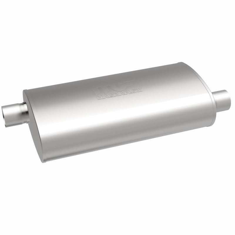 MagnaFlow MagnaFlow Mag SS muffler with 22x5x11 inch dimensions and 3x3 inlet and outlet pipes, shown in the image.