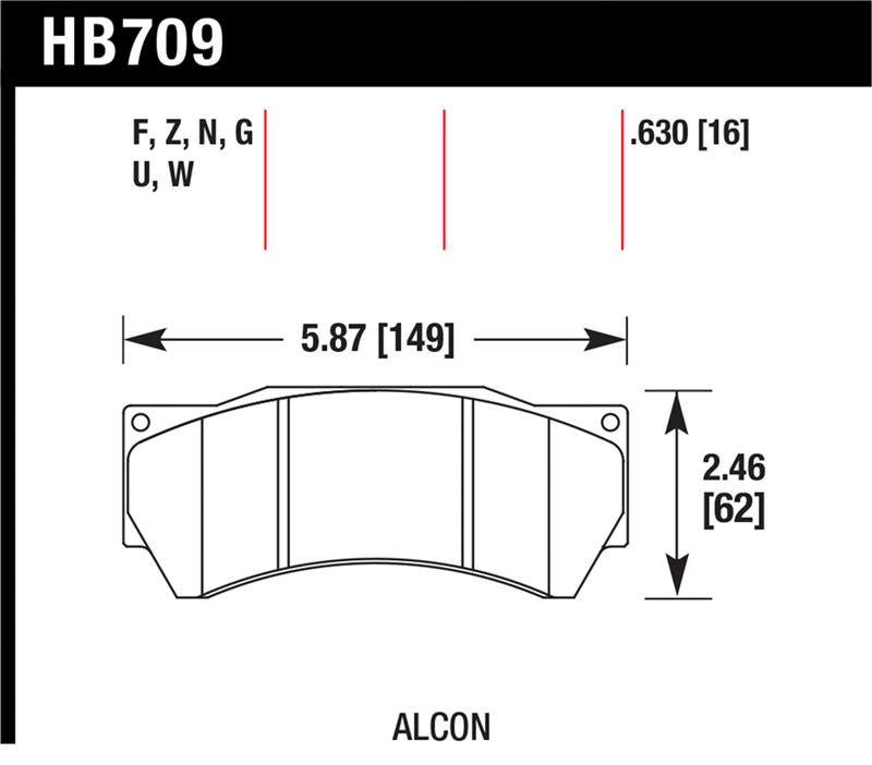Hawk Performance Alcon Mono 6 HPS Street Brake Pads for high-performance vehicles, showing brake pad set with detailed friction surface.