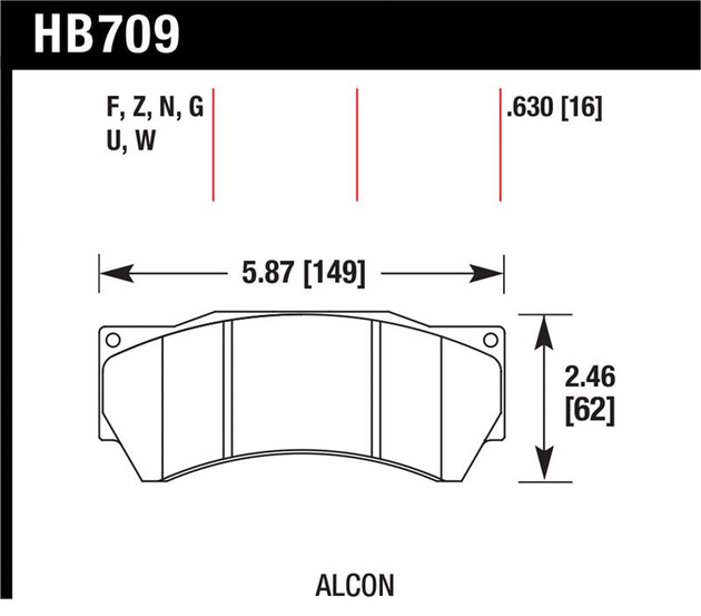 Hawk Performance Alcon Mono 6 HPS Street Brake Pads for high-performance vehicles, showing brake pad set with detailed friction surface.