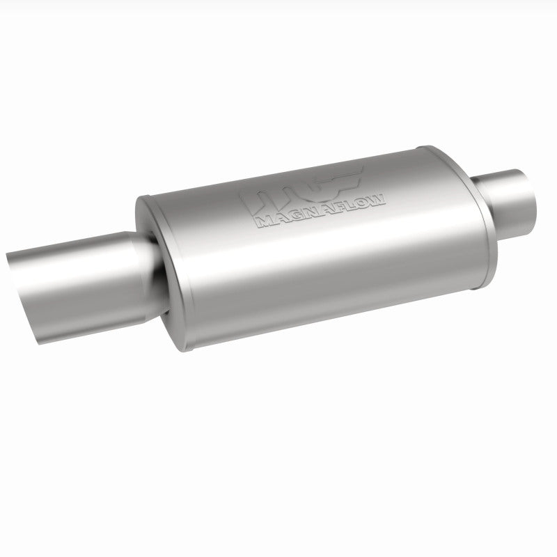 MagnaFlow muffler with tip, model RS 14X5X8, featuring polished exhaust tip and durable metal construction for automotive performance.