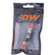 DeatschWerks 6AN male flare quick disconnect dry break fitting set in matte black anodized finish, two-piece fuel fitting for automotive use.