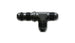 Vibrant black anodized 3AN bulkhead adapter tee fitting for hydraulic or fluid systems, showing metal construction and threaded ends.