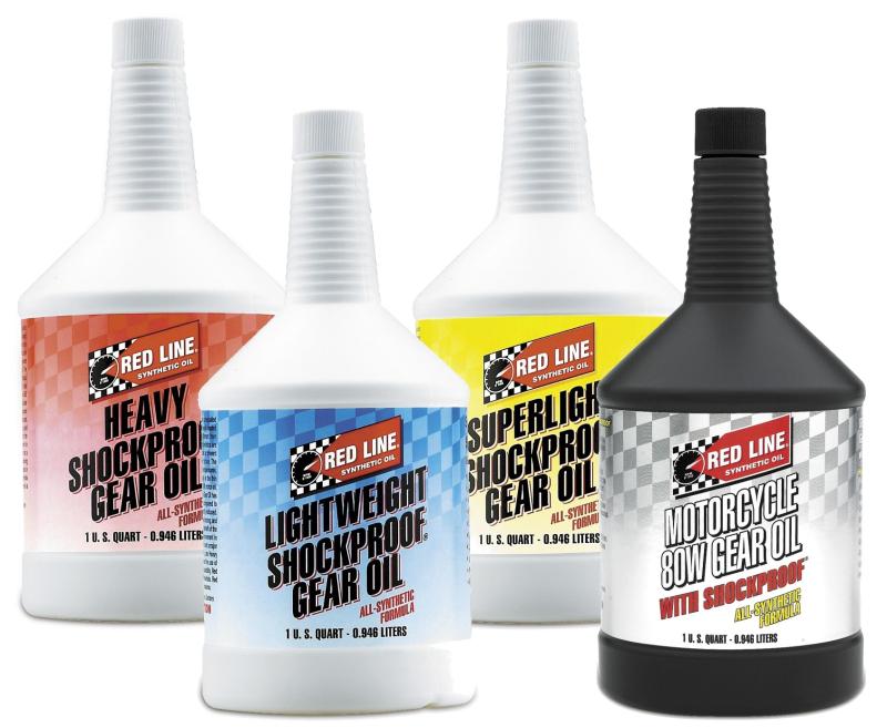 Red Line Heavy ShockProof Gear Oil quart container, showcasing the red label and product details for gear lubrication.