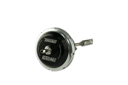 Turbosmart IWG75 GT22 black internal wastegate actuator with 5 PSI pressure setting, designed for turbocharger control.