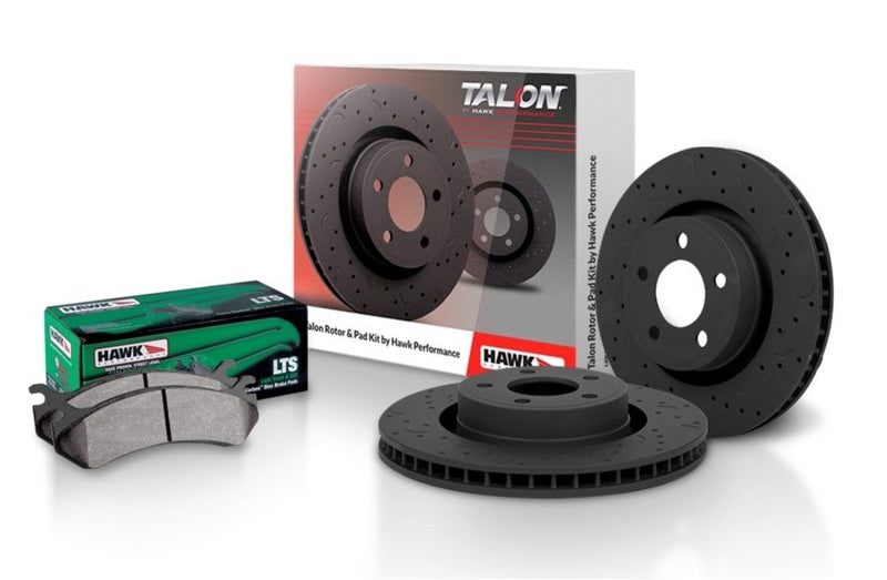Hawk Performance Talon rotors with slot and drilled design, high-performance brake rotors for enhanced braking power.