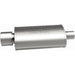 MagnaFlow stainless steel muffler with tip, 14x5x8 inches, featuring 2.25/4 inch inlet and outlet pipes, designed for car exhaust systems.