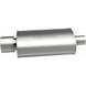 MagnaFlow stainless steel muffler with tip, 14x5x8 inches, featuring 2.25/4 inch inlet and outlet pipes, designed for car exhaust systems.