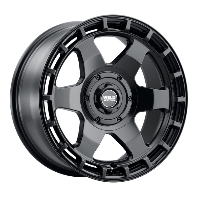 Weld Off-Road Ridge 17x9 satin black cast wheel with 5x114.3/5x127 bolt pattern, ET-12 offset, 78.1mm center bore.