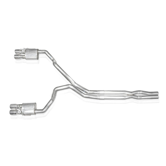 Stainless Works 2023+ Cadillac Escalade V 6.2L Supercharged Catback exhaust system, showing polished stainless steel pipes and tips.