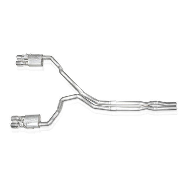 Stainless Works 2023+ Cadillac Escalade V 6.2L Supercharged Catback exhaust system, showing polished stainless steel pipes and tips.