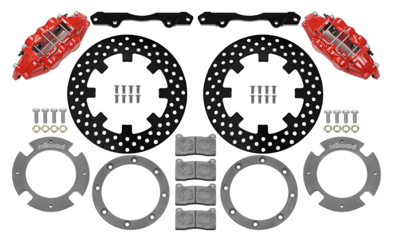 Wilwood 17-21 Can-Am X3RS red 6-piston rear brake kit with drilled 11.25-inch rotors for enhanced performance.