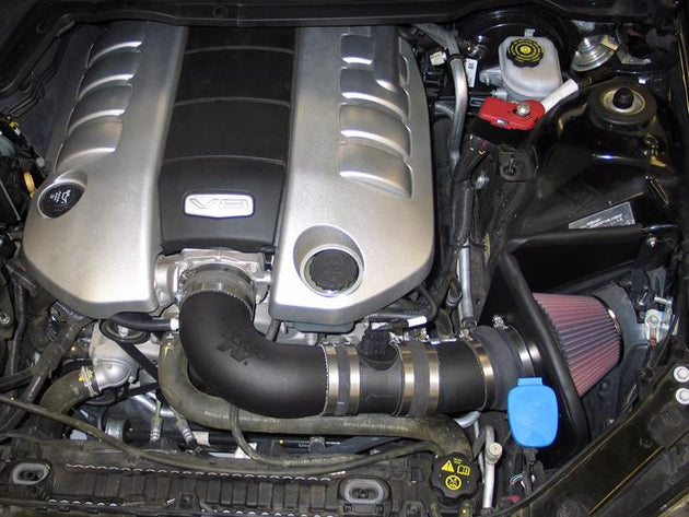 K&N Engineering cold air intake for Pontiac G8 V8-6.0L engine, showing the high-performance intake tube and filter system.