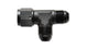 Vibrant -8AN Tee fitting with female swivel, high-quality automotive fluid fitting in black with smooth swivel joint.