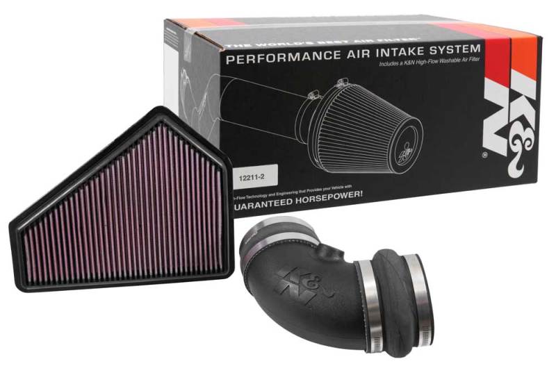 K&N 57 Series FIPK cold air intake kit installed in a 2009-2015 Cadillac CTS-V V8 6.2L engine for improved performance