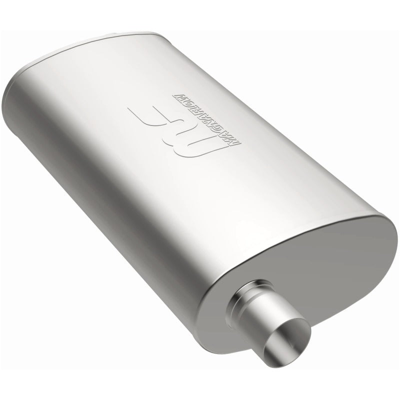 MagnaFlow Mag SS muffler with 22x5x11 inch dimensions and 3x3 inlet/outlet, featuring a sleek stainless steel design.