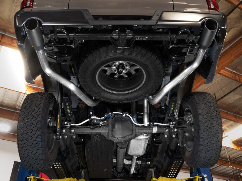 aFe 21-26 Ford F150 Tremor Vulcan Series 3-inch stainless steel cat-back exhaust with dual rear exit and black tips.