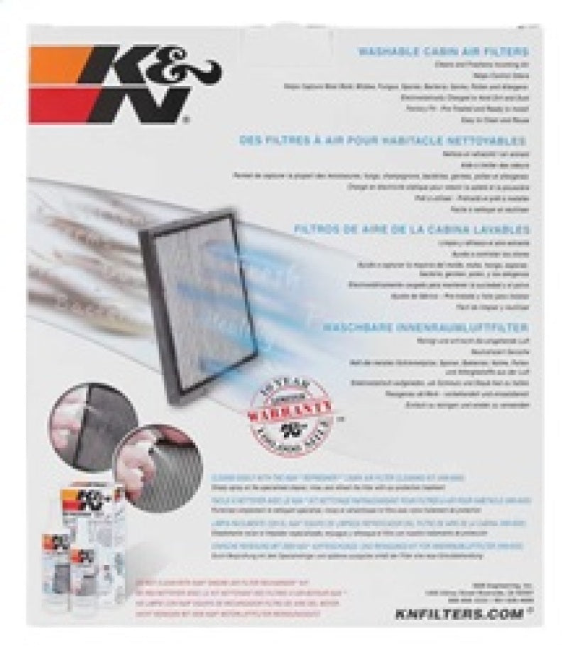 K&N Engineering cabin air filter for 2010-2015 Chevrolet Camaro V6 and SS V8 models, installed inside the vehicle cabin.