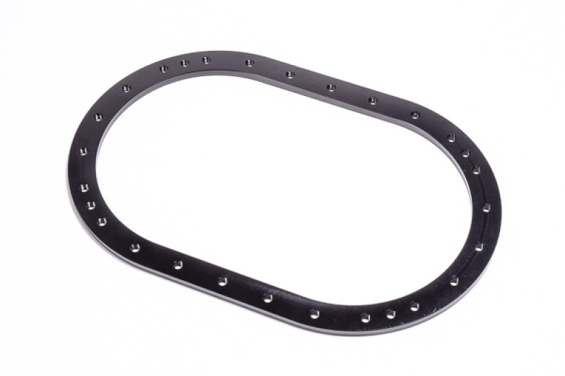 Black anodized Radium Engineering Fuel Cell Nut Ring for fuel tanks, designed for secure installation and durability.