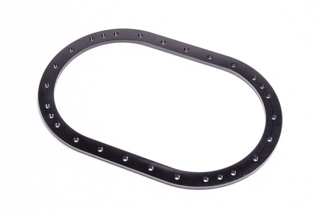 Black anodized Radium Engineering Fuel Cell Nut Ring for fuel tanks, designed for secure installation and durability.