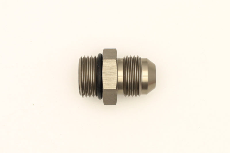 DeatschWerks 8AN ORB Male to 8AN Male fitting adapter with O-ring, used for high-performance fuel or oil lines.