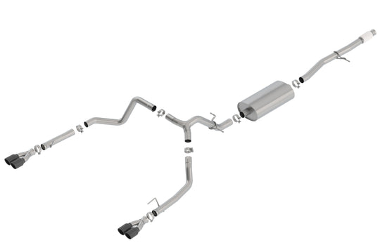 Borla catback exhaust system for 2019 Chevy Silverado 1500 5.3L V8 with quad round tips, designed for Silverado trucks.