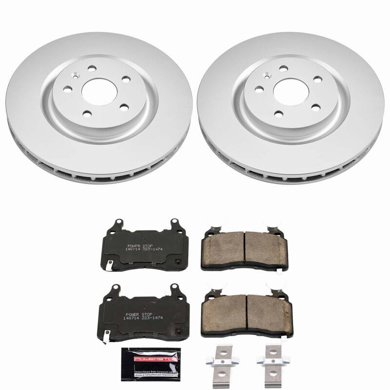 PowerStop Chevrolet Camaro front Z23 coated brake kit with performance brake rotors and pads, designed for 2010-2015 Camaro models.