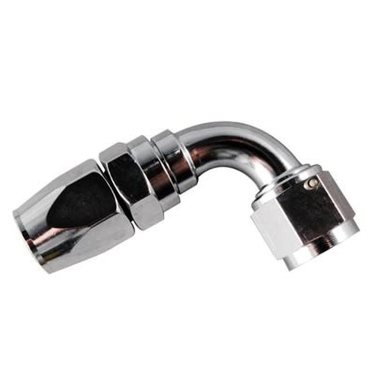 Fragola chrome 90-degree Pro-Flow hose end fitting with -6AN connection for high-performance automotive fluid systems.