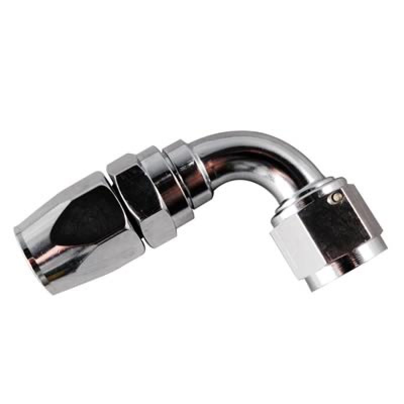 Fragola chrome 90-degree Pro-Flow hose end fitting with -6AN connection for high-performance automotive fluid systems.