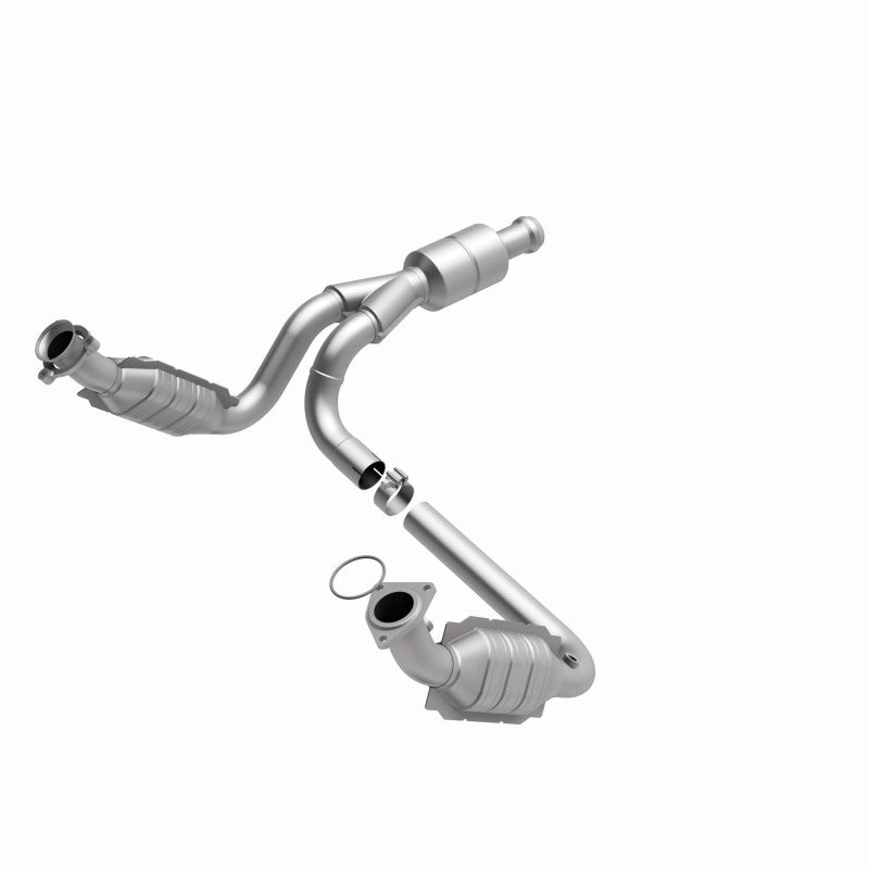 MagnaFlow direct fit catalytic converter for Chevy Avalanche 5.3L (2009-2013) with metallic body and inlet/outlet pipes visible.