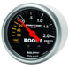 AutoMeter Sport-Comp 52mm mechanical boost gauge with black dial and silver bezel, showing pressure readings in bar and HG units.
