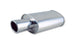 Vibrant StreetPower oval muffler with 4-inch round tip, angle cut rolled edge, 2.5-inch inlet I.D., automotive exhaust component