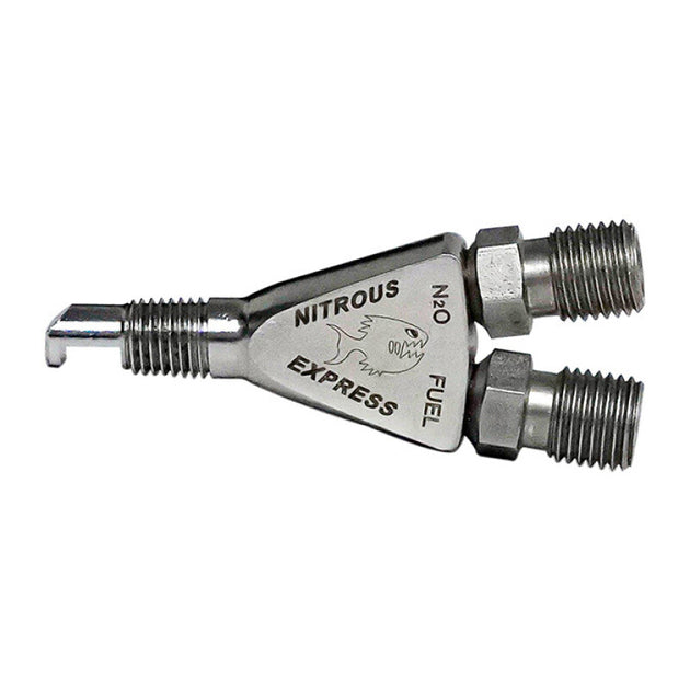 Nitrous Express Piranha Nozzle 1/16NPT for nitrous oxide systems, showing the compact metal nozzle with threading.