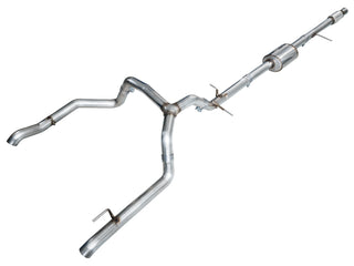 AWE Tuning 4th Gen GM 1500 5.3L catback exhaust with split rear exit and OE tips, showing the polished stainless steel finish