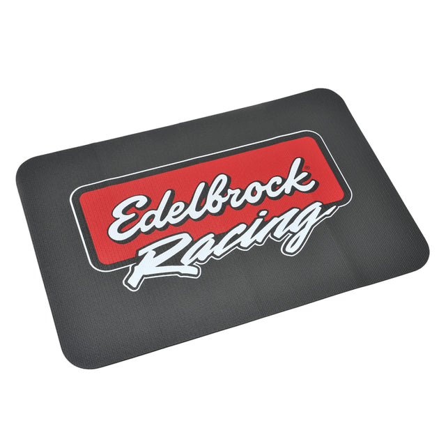 Edelbrock Racing Fender Cover made of PVC foam with printed Edelbrock logo, designed for automotive hardware protection.