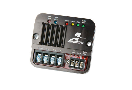 Aeromotive Fuel Pump Speed Controller installed on a vehicle, showcasing the compact black electronic device for precise fuel pump control.