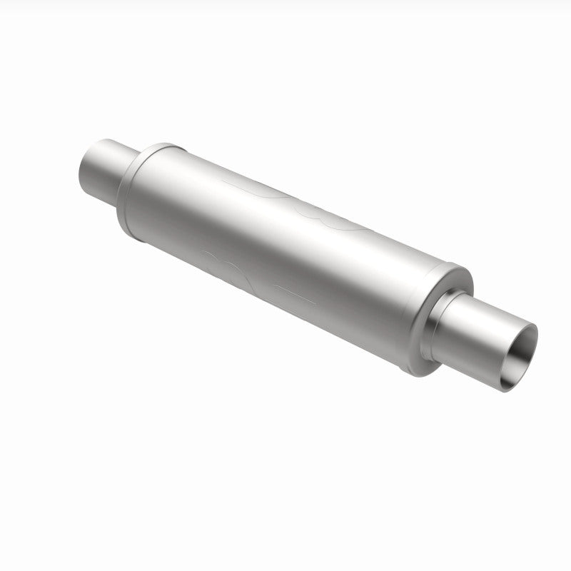 MagnaFlow Mag SS muffler with 14x4x4 inch dimensions and dual 2.25x2.25 inch inlet and outlet pipes, stainless steel construction.