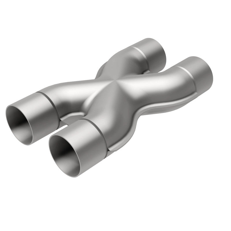 MagnaFlow Smooth Trans X 3/3 X 14 stainless steel X pipe designed for high-performance exhaust systems, visible with polished finish.