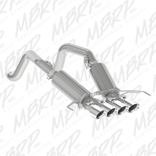 MBRP catback exhaust system for Chevy Corvette V8 6.2L, dual axle back with 4-inch quad dual wall tips, stainless steel T304.